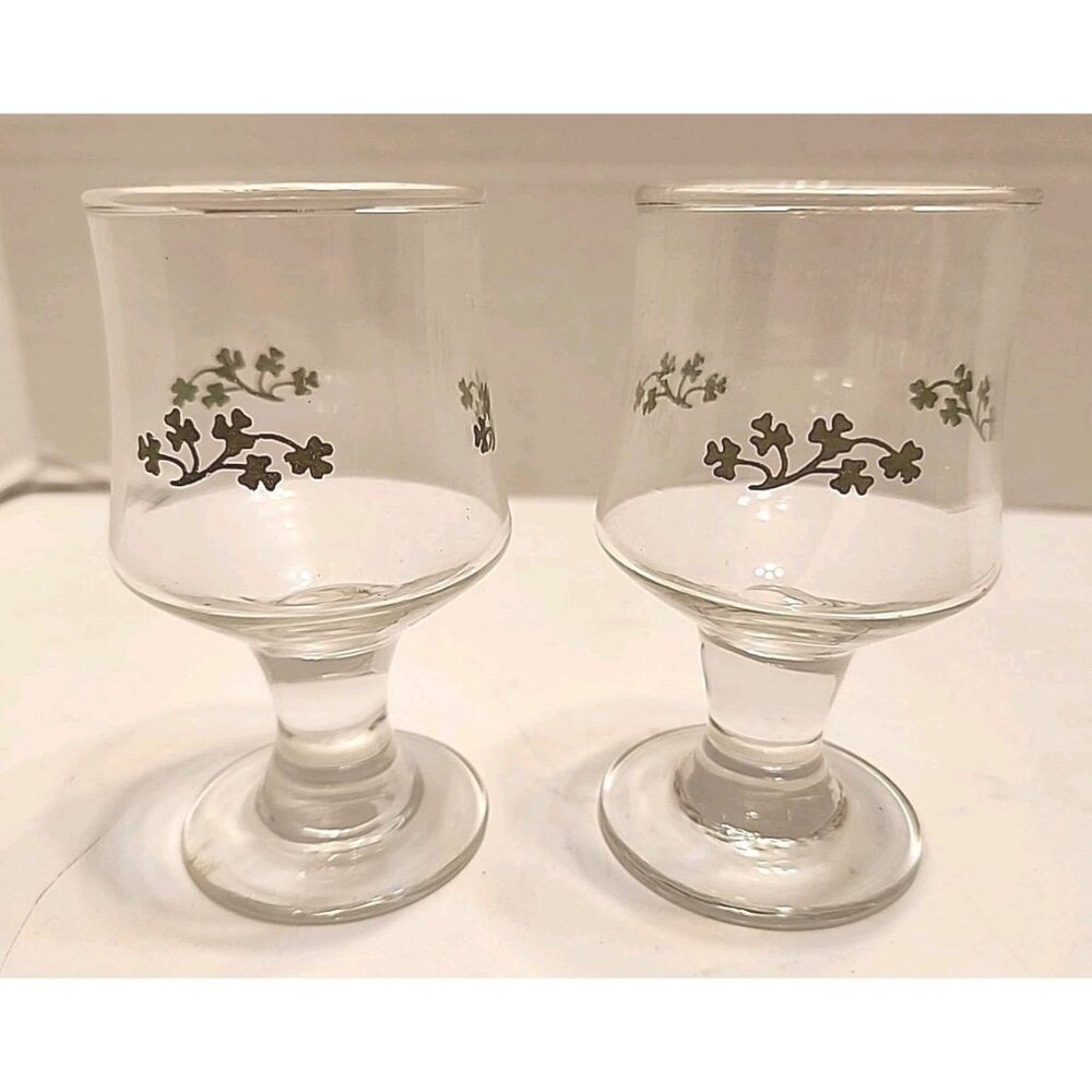 Vintage Clover Shamrock Glass Shot Cordial Glass Set Of 2 Ireland